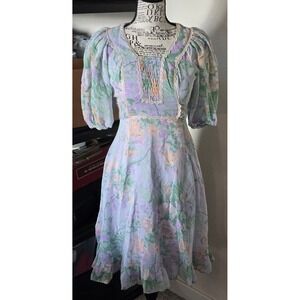 Jody of California Dress Womens XS Purple Vintage 70s Floral Prairie Cottagecore
